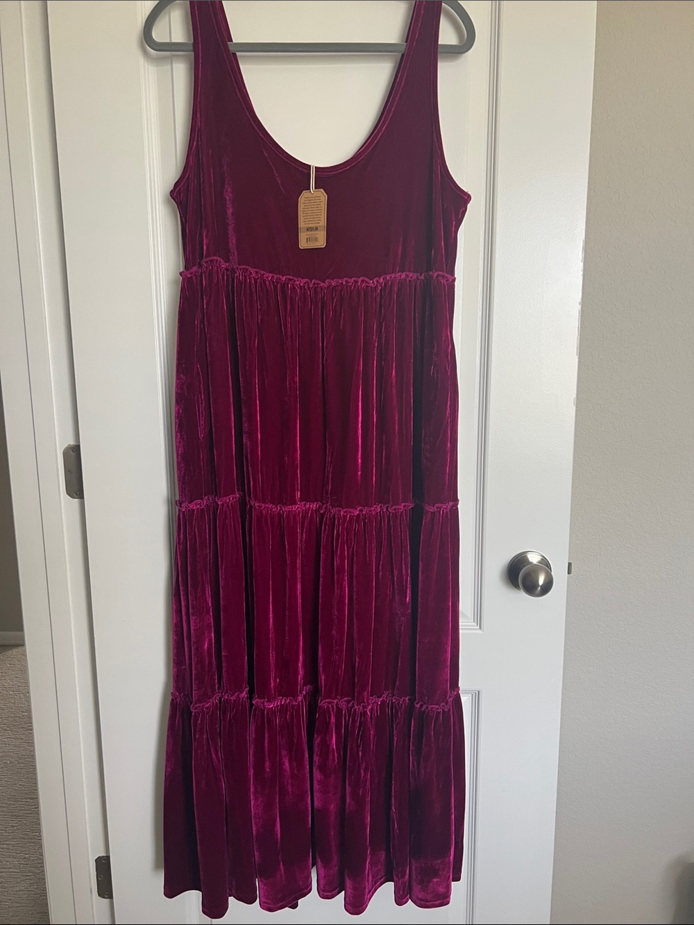 NATURAL LIFE Velvet Maxi Dress in Rich Magenta